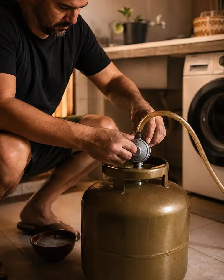 Conectando o registro no botijao de gas